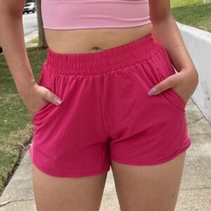 OTOS Women's Athletic Race Running Shorts 2 in 1 High Rise Drawstring Pink M